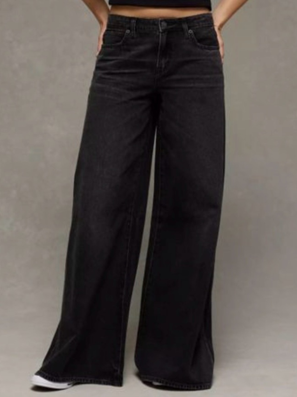 American Eagle Dark Grey Wide Leg Jeans 8